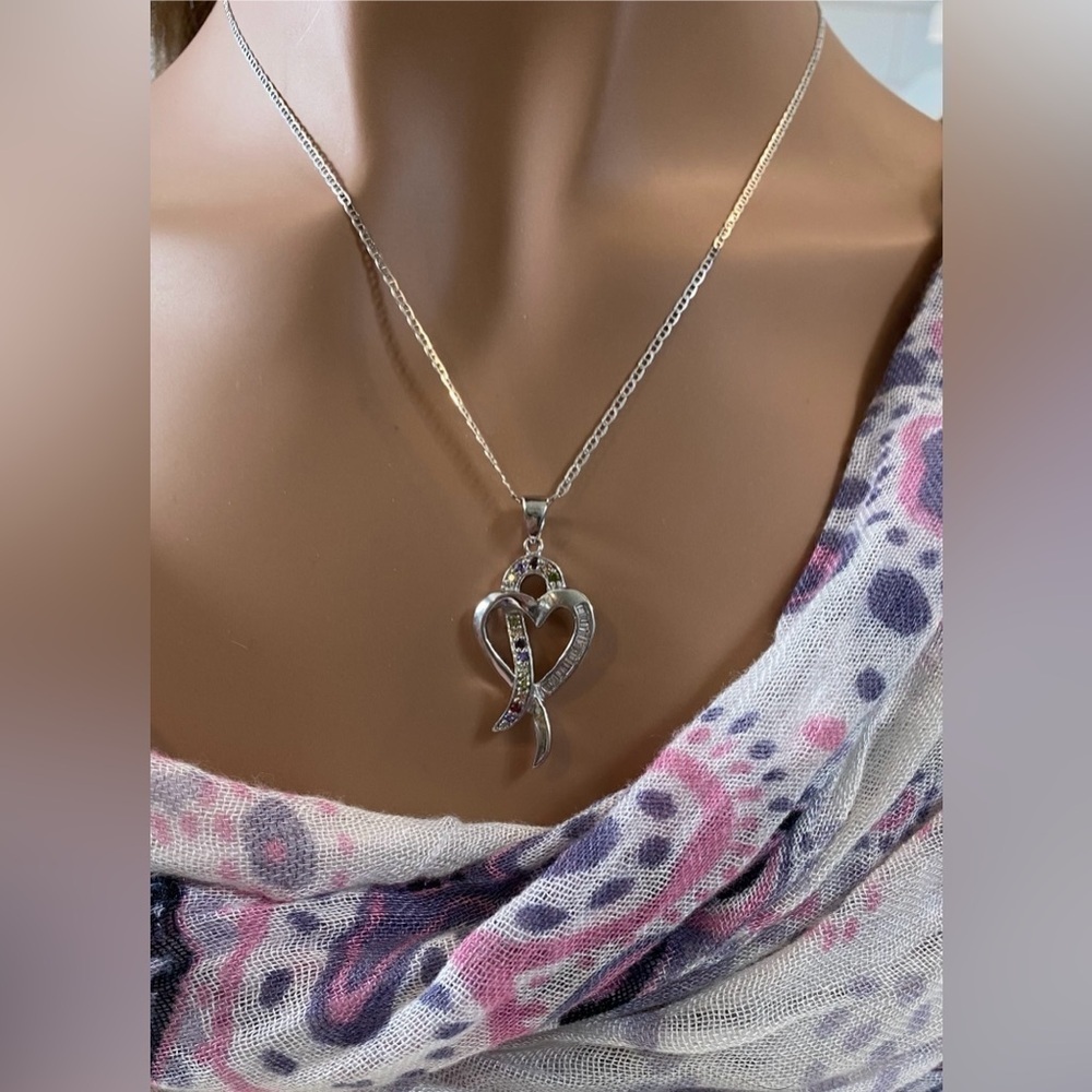 925 Italy Colored & Clear CZ Loop Open Heart Mariner Necklace & Earring Set Firm - Picture 13 of 15